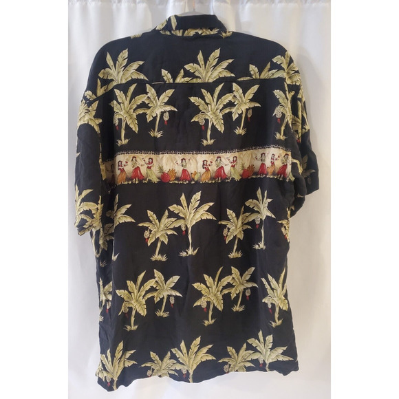 Pierre Cardin‎ Medium Button Up Hawaiian Shirt Collared Black Korea Hula Palm - Picture 6 of 16